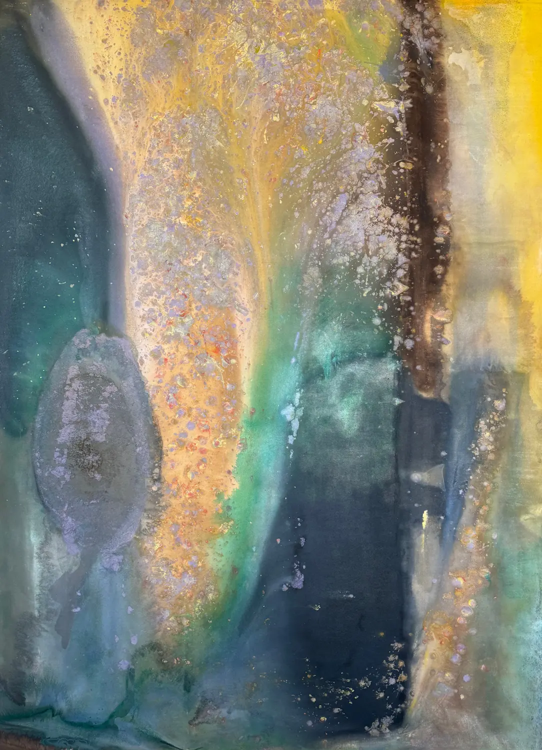 Frank Bowling, Ah Susan, Whoosh, 1981<br/>Acrylic on canvas 241.5 x 175 cm<br/>© the artist; Courtesy Hauser & Wirth gallery<br/><i>Artwork placed with an Italian private collection</i> Octobre